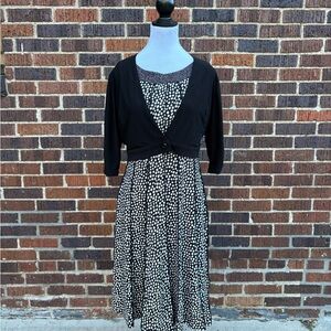 Perceptions Black and White Patterned Midi Dress with Detached Shrug